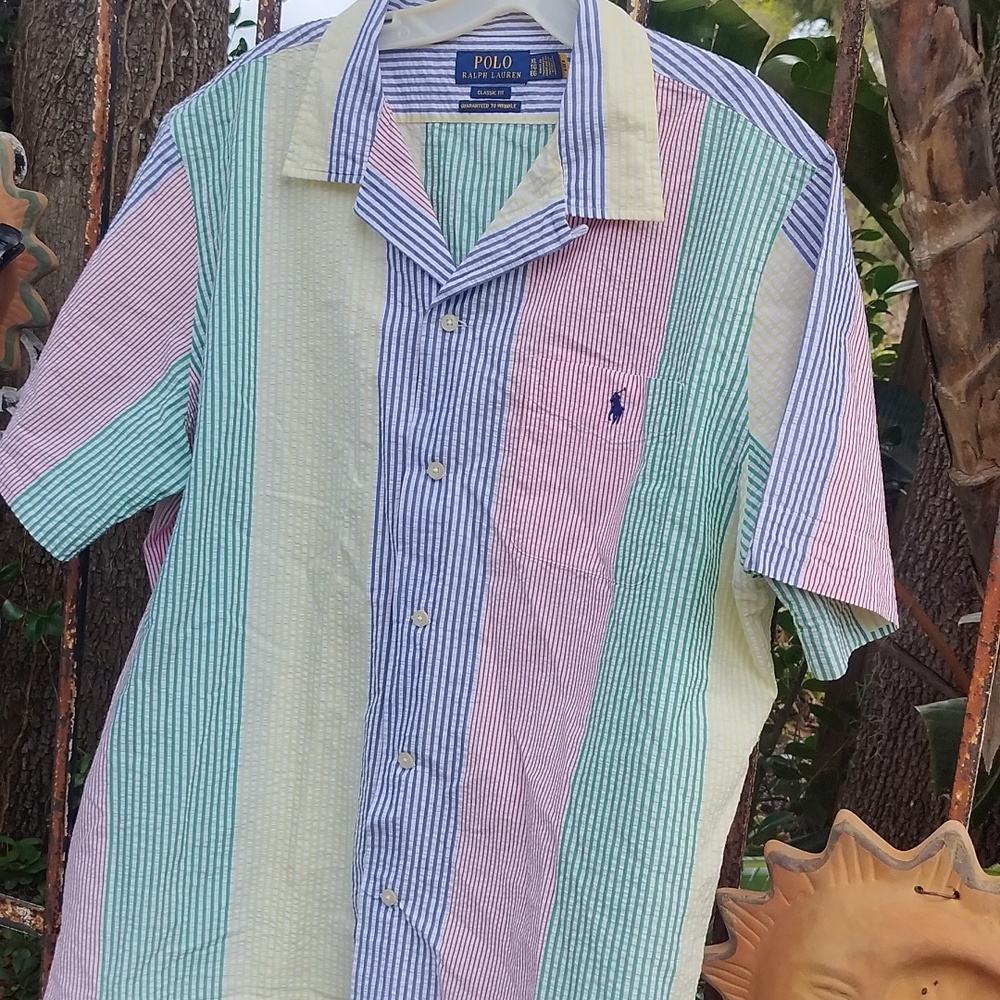 Paul Ralph Lauren Blue Label Men's Seersucker Cotton Shirt XL - Picture 4 of 6
